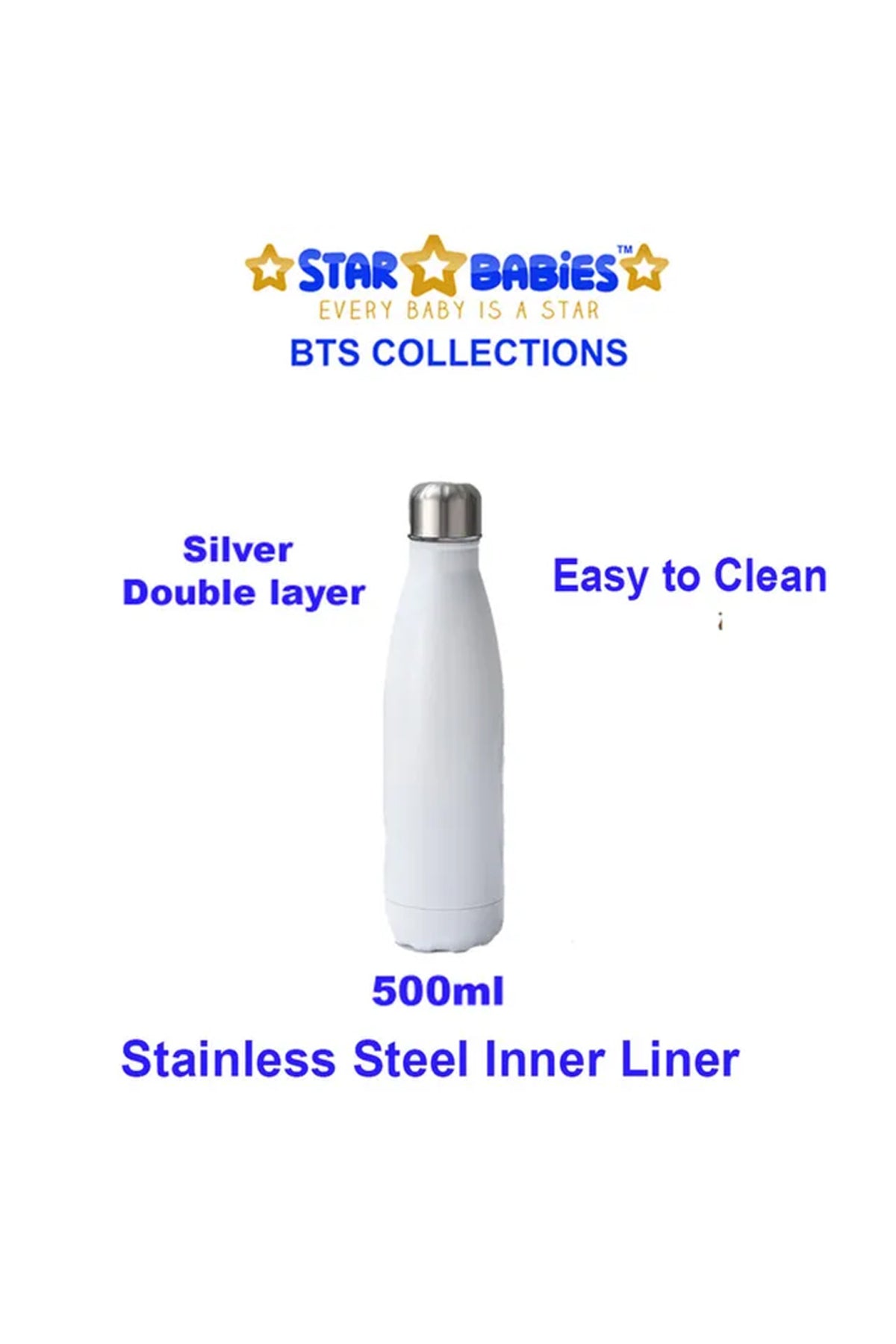 Star Babies - School Backpack With Stainless Steel Water Bottle 500ml - White