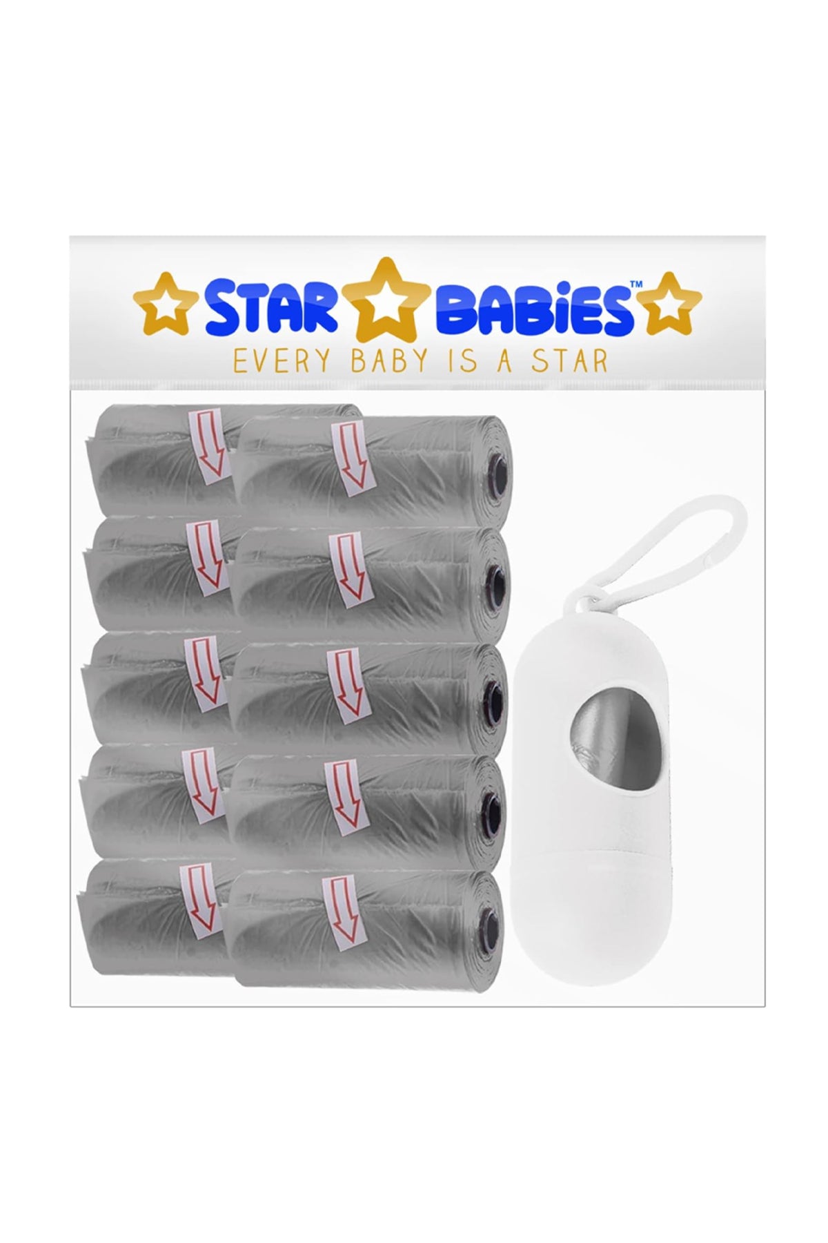 Star Babies - Scented Nappy Bag Pack of 10/150 Bags Grey & Assorted Dispenser