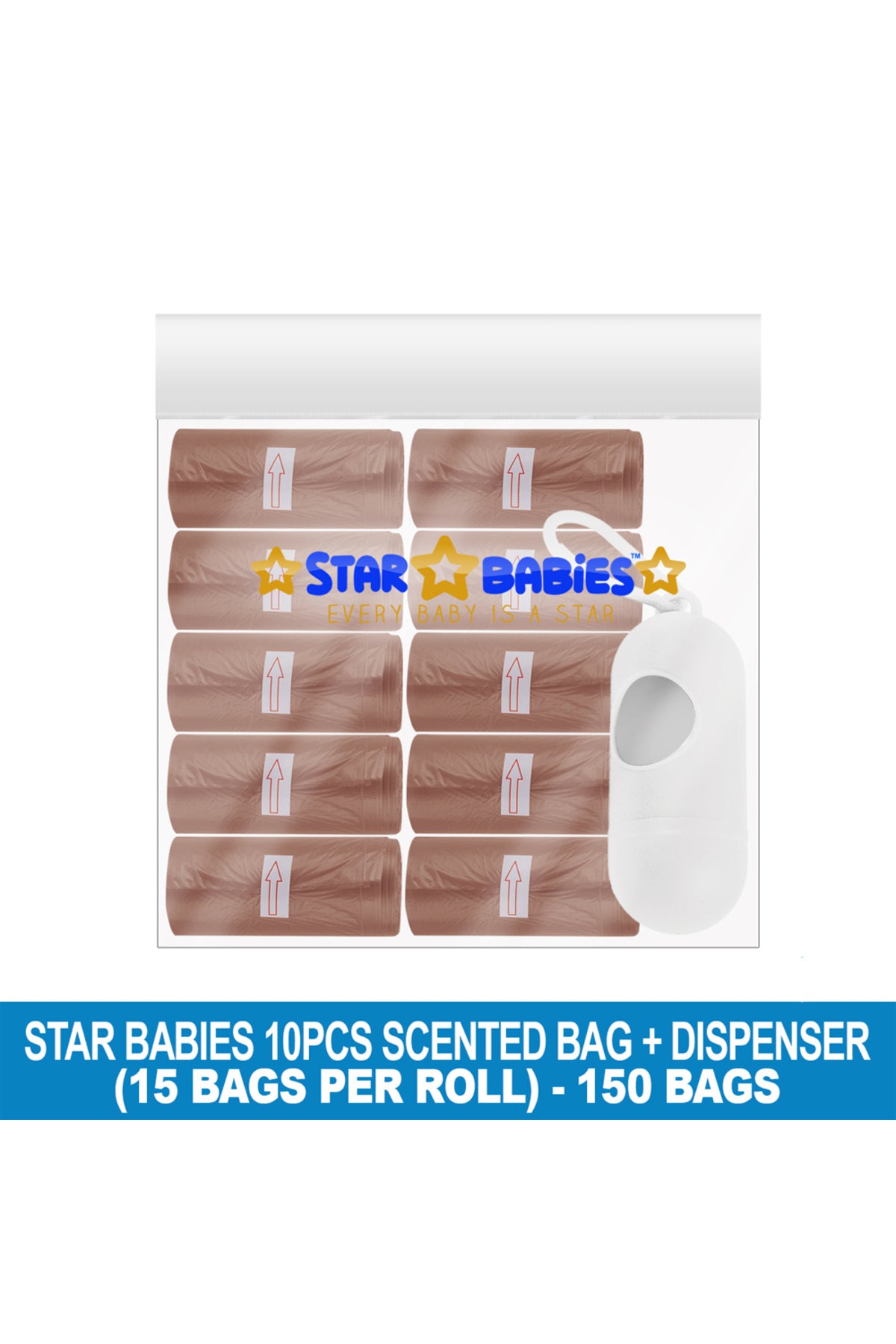 Star Babies - Scented Nappy Bag 150pcs with Dispenser - Brown
