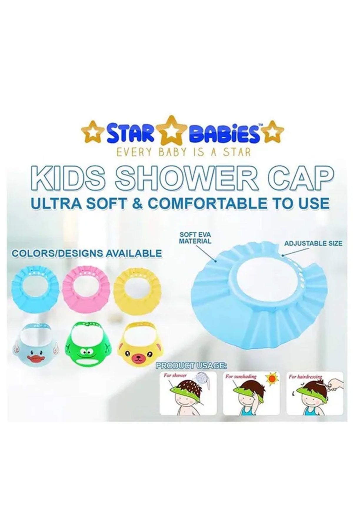 Star Babies - Kids Shower Cap With Printed Disposable Bibs 20pcs - Green