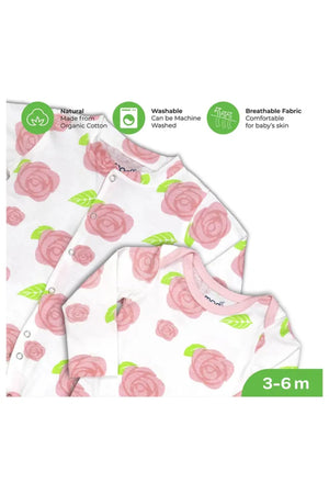MOON Organic Baby 3 in 1 Gift Set- Romper-Body Suit-Jogger for 12-18 Months - Rose Print