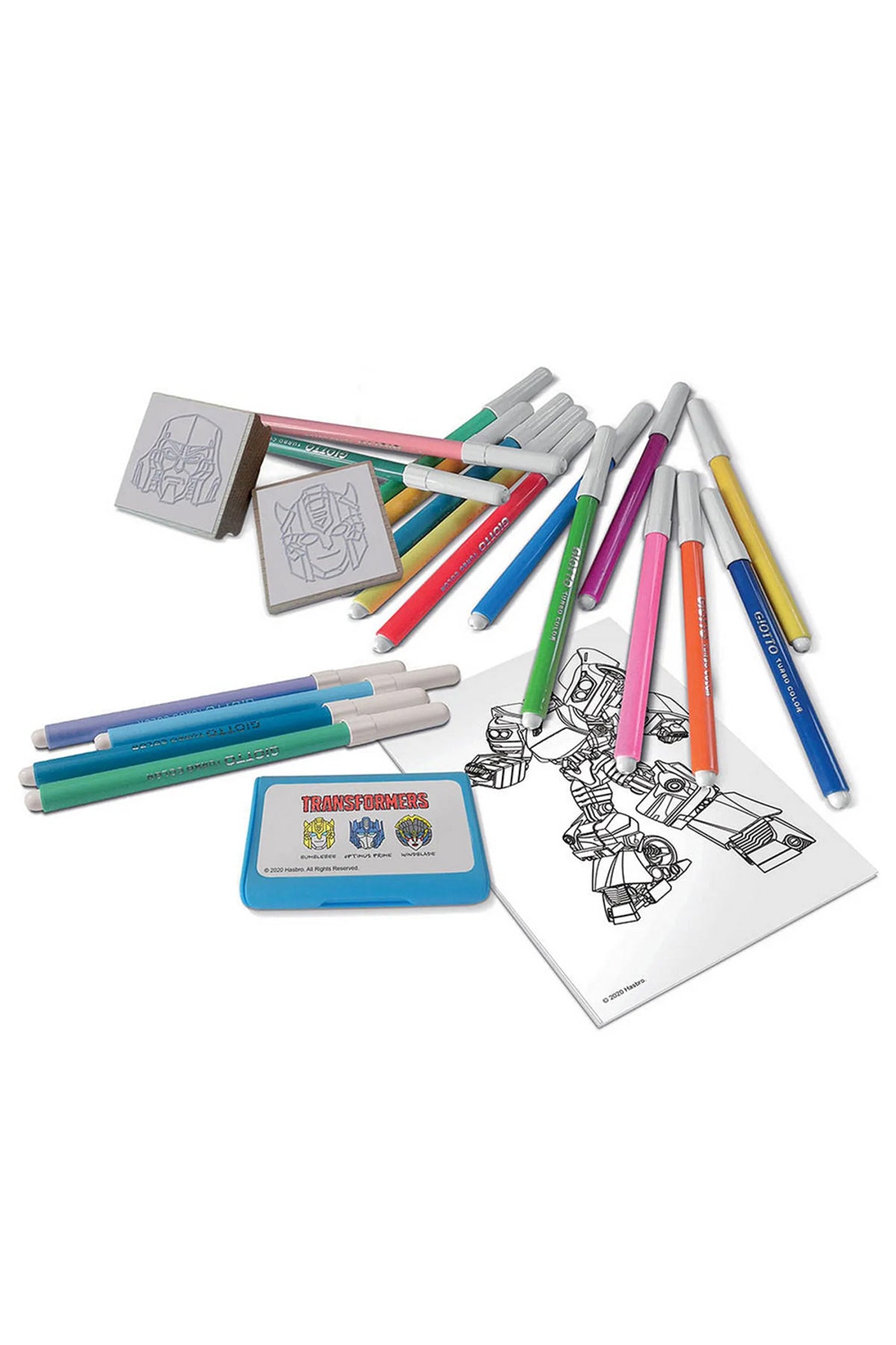 Transformers Felt Tip Pens Set – 18 Colouring Pens with 2 Stamps & 1 Ink Pad | Kids Stationery Art Set | Creative Drawing & Colouring Kit for Children