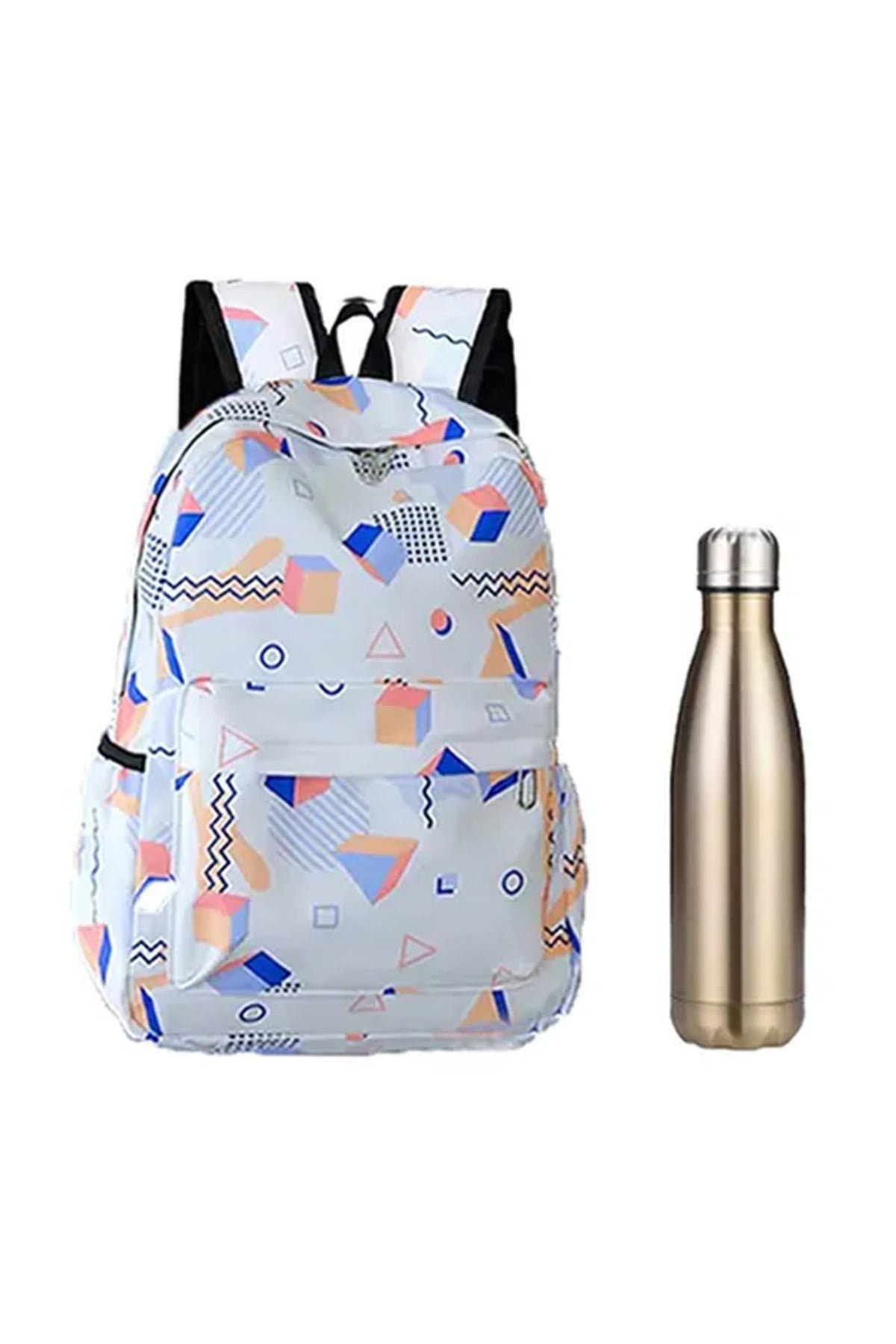 Star Babies - School Backpack With Stainless Steel Water Bottle 500ml - White/Silver