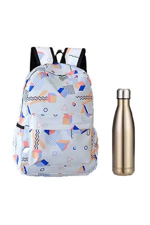 Star Babies - School Backpack With Stainless Steel Water Bottle 500ml - White/Silver