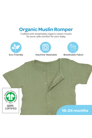 MOON Organic Crinkle Muslin Romper (18-24 Months)- Green