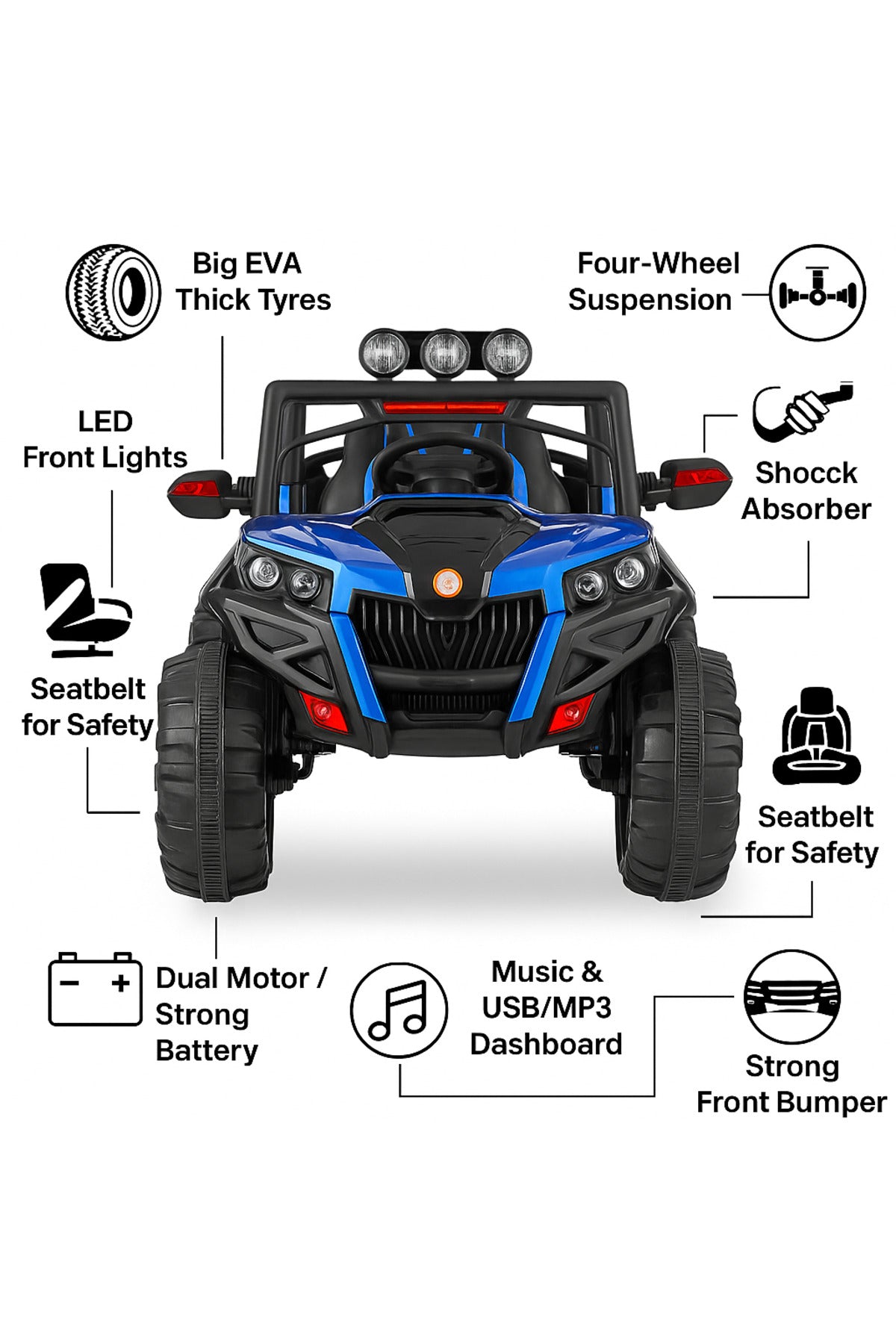 Urban Tots 2188 Ride On Jeep Rechargeable Battery Operated - black and blue