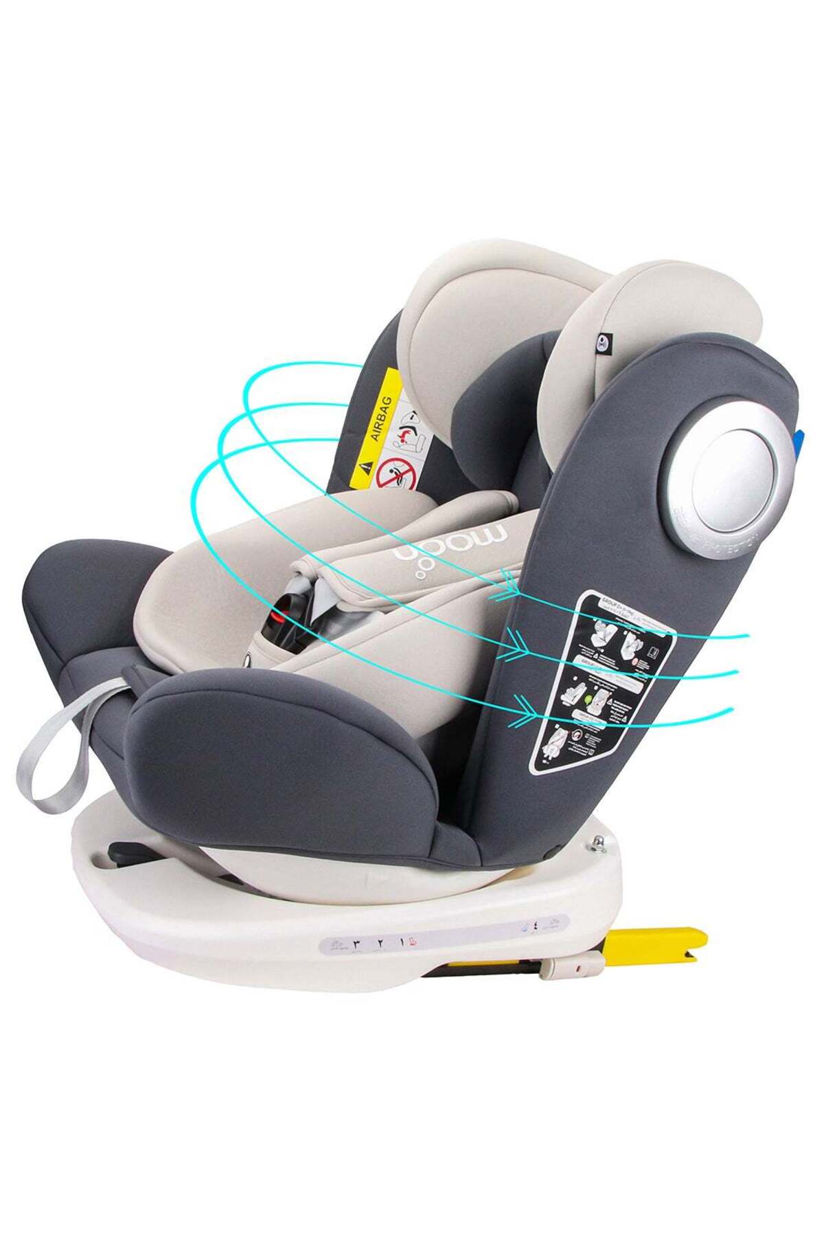 MOON GYRO Baby Car Seat for Child Group 0+/1/2/3 (0-36 kg/0-12 Year) ISOFIX+ Top Tether Rotation 360° Grey