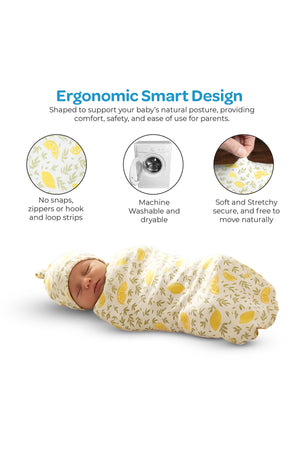 MOON Organic Cocoon and Beanie set (0 Months +)- Lemon  Print