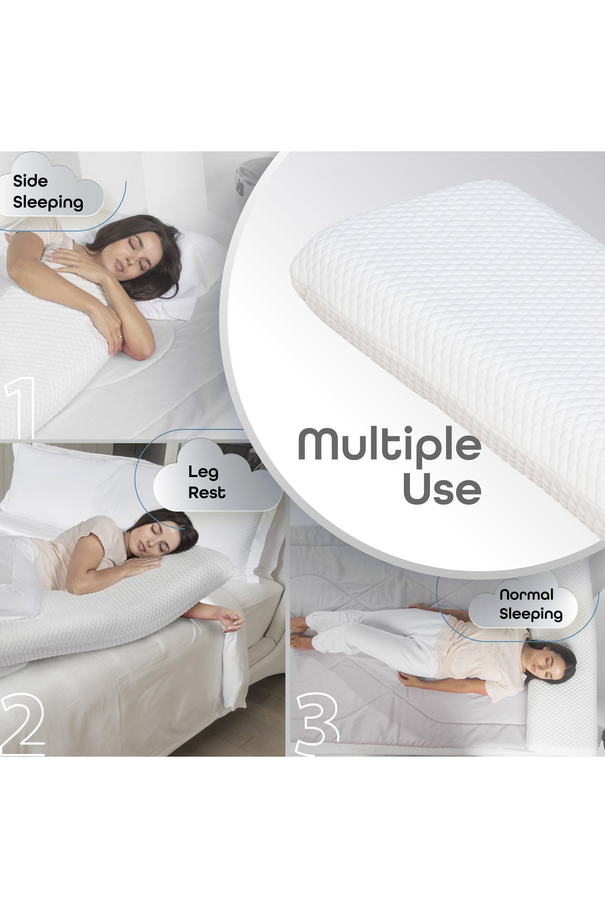 MOON  Multi function pillow - Full Body Pillow with Memory Foam, Long Pillow (White)