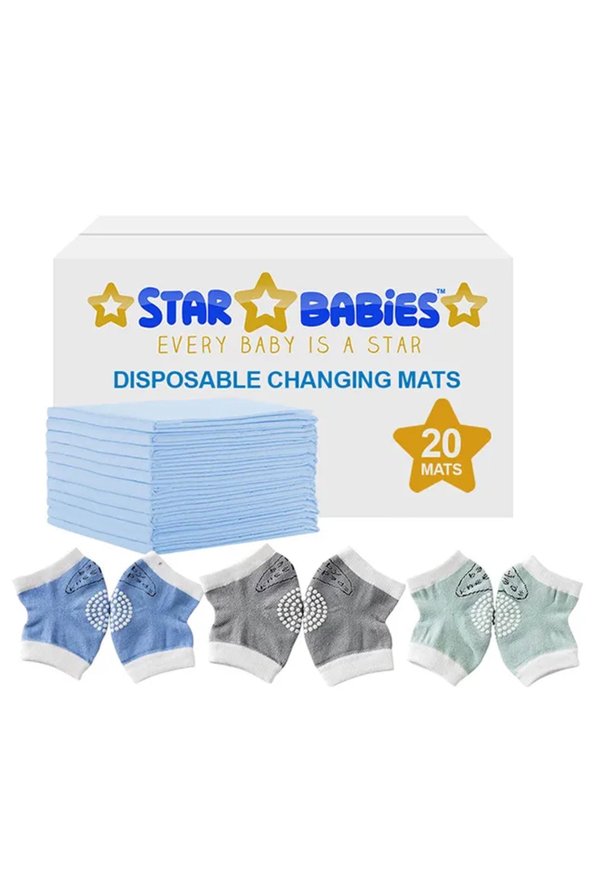 ستار بيبيز حفاضات تغيير للأطفال 20 قطعة مع واقيات ركبة للأطفال 3 قطع | Star Babies Changing Mat 20pcs with Baby Knee Pads 3pcs