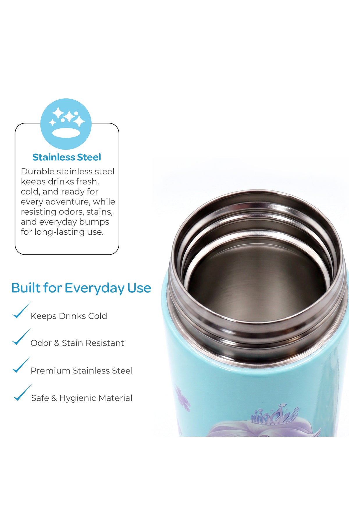 MOON Elisa Frozen Theme Water Bottle with Spray Mist | Cooling Spray | BPA-Free  Stainless Steel | Leak-Proof for School, Camping, Hiking, Outdoor Play | Boys Water Bottle |500ml