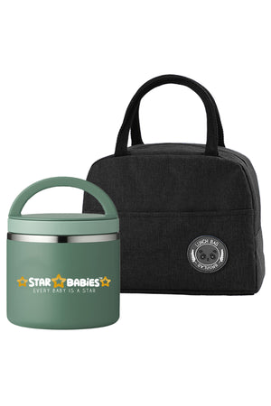Star Babies Insulated Mini Lunch Bag with Stainless Steel Food Jar- Green