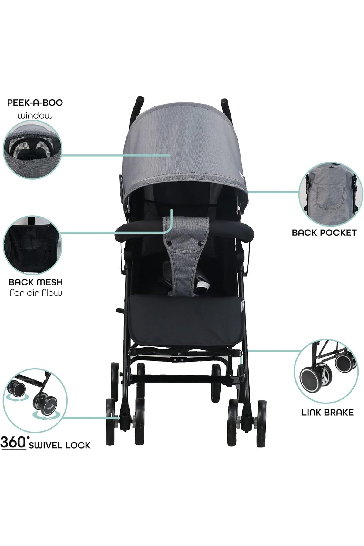 MOON Neo Plus Light Weight Travel Stroller,Black + Grey dots