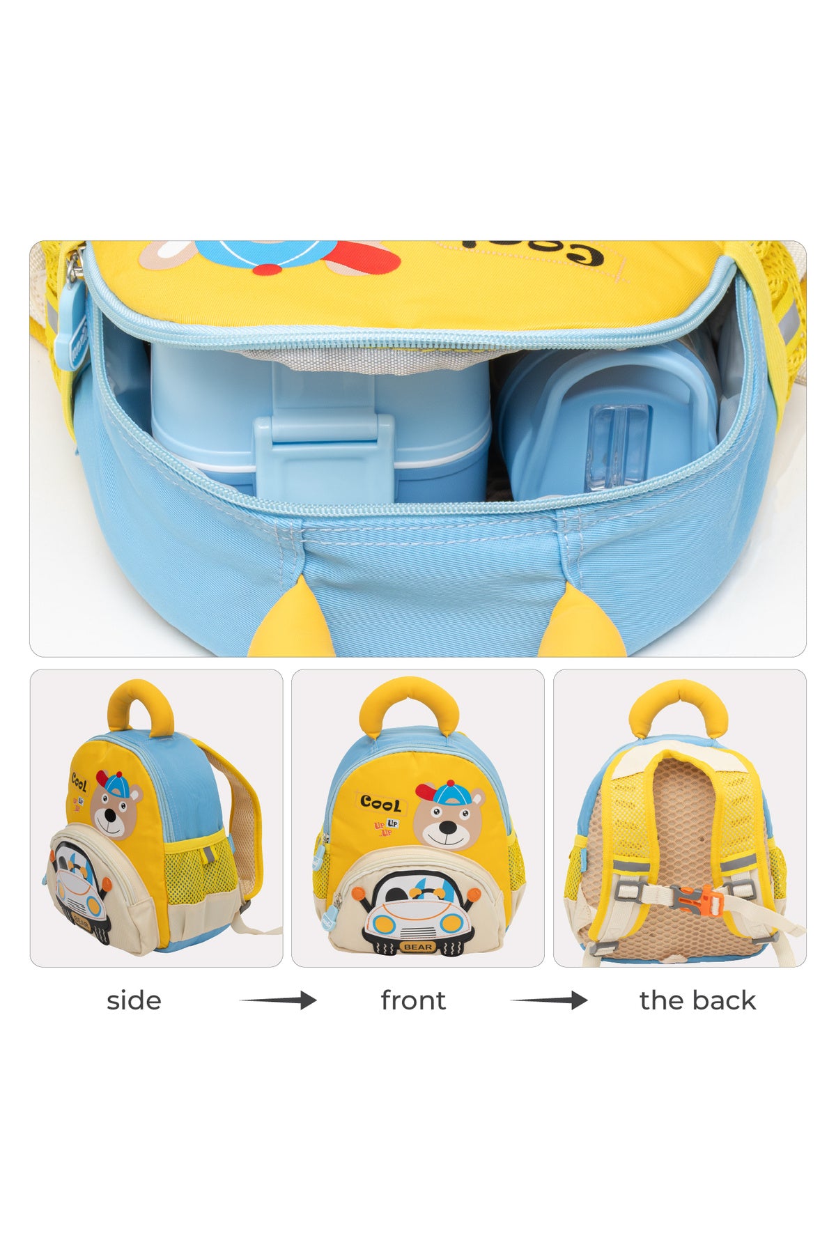 MOON Kids Backpack  – Comfy 3D Design,Padded Straps, Waterproof-Perfect for Preschool, Nursery, Snacks & Lunchbox-Bear/Yellow