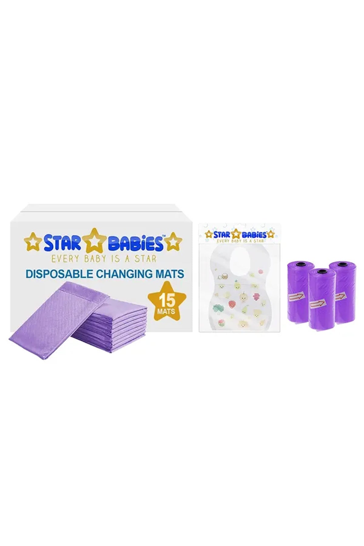 Star Babies - Changing Mat 15pcs & Bibs 15pcs & Scented Bag 3pcs - Lavender