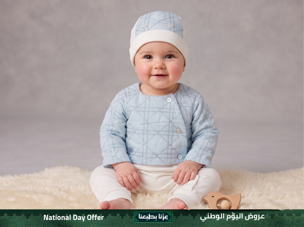 طقم سالوبيت قطني للمواليد مع قبعة – أزرق