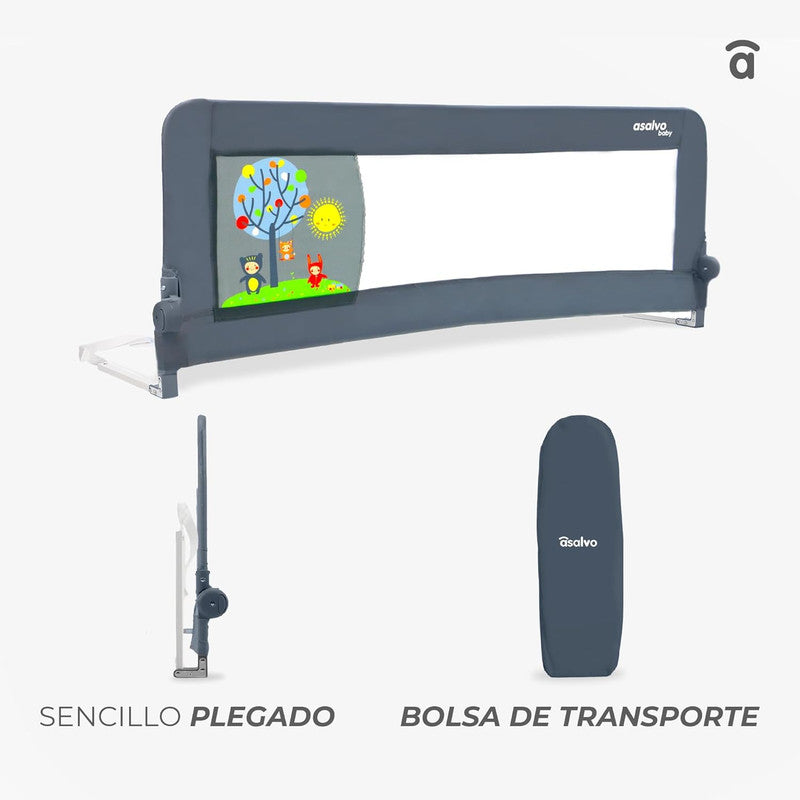 Asalvo Safety Bed Rail for Children 150 cm. 2 in 1 Owl – Folding with Adjustable Strap
