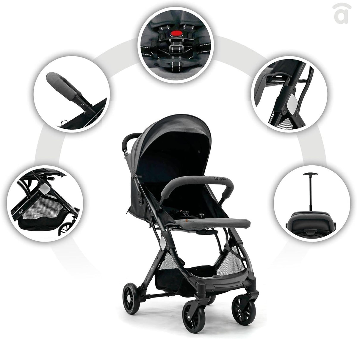 Asalvo Kubic 2 Travel Stroller Grey, Lightweight, One-Hand Fold, 0-4Y