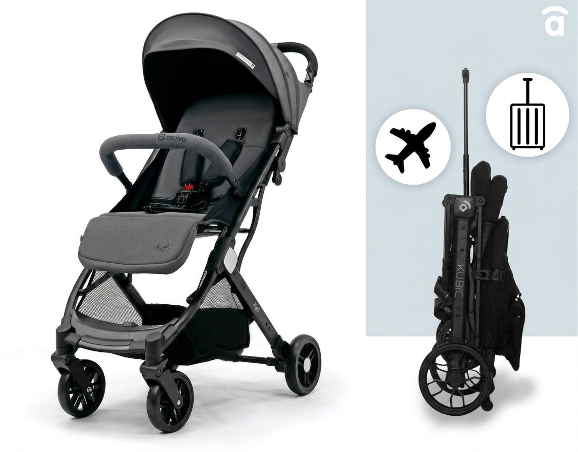 Asalvo Kubic 2 Travel Stroller Grey, Lightweight, One-Hand Fold, 0-4Y