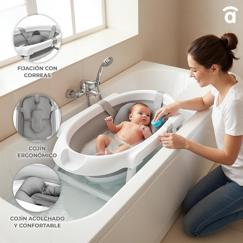 Asalvo Luigi Foldable Baby Bath for Newborn, White/Gray - 0-12 months up to 15 kg.