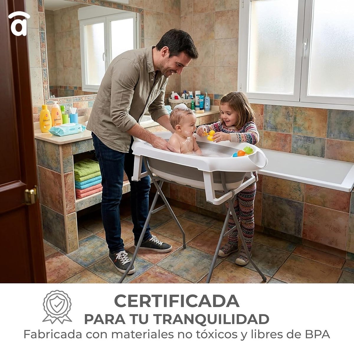 Asalvo Luigi Foldable Baby Bath for Newborn, White/Gray - 0-12 months up to 15 kg.