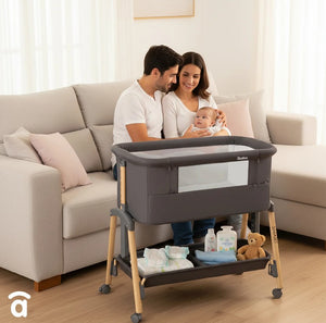 Asalvo Smart 2-in 1 Co-Sleeping Mini Crib & Bed with Mattress - Grey, - 0-6 months