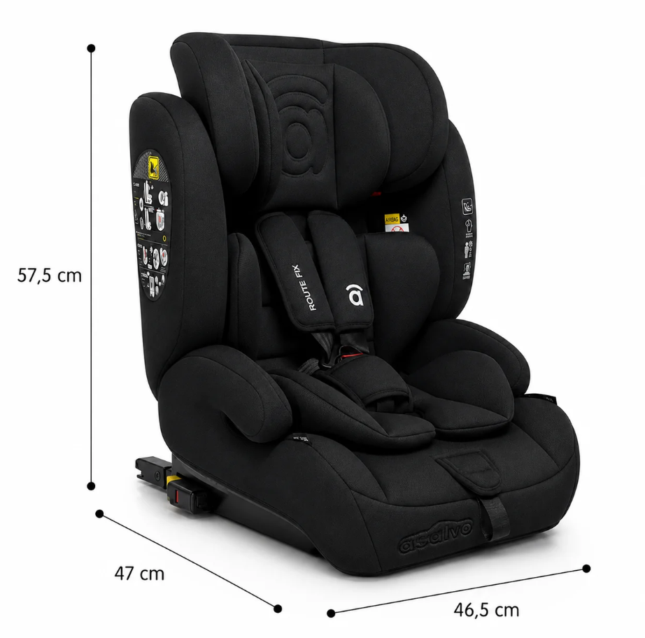 Asalvo Route Fix Convertible Car Seat, Group 1/2/3 (9-36kg), Isofix + Top Tether, Black