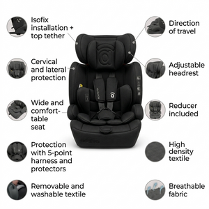 Asalvo Route Fix Convertible Car Seat, Group 1/2/3 (9-36kg), Isofix + Top Tether, Black