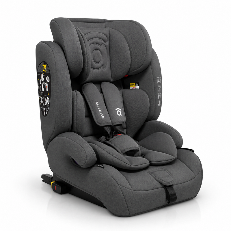 Asalvo Route Fix Convertible Car Seat, Group 1/2/3 (9-36kg), Isofix + Top Tether, Grey