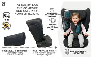 Asalvo Neocare i-Size Convertible Car Seat ECE R129 - Black (0-12 years) Multi-Stage Protection