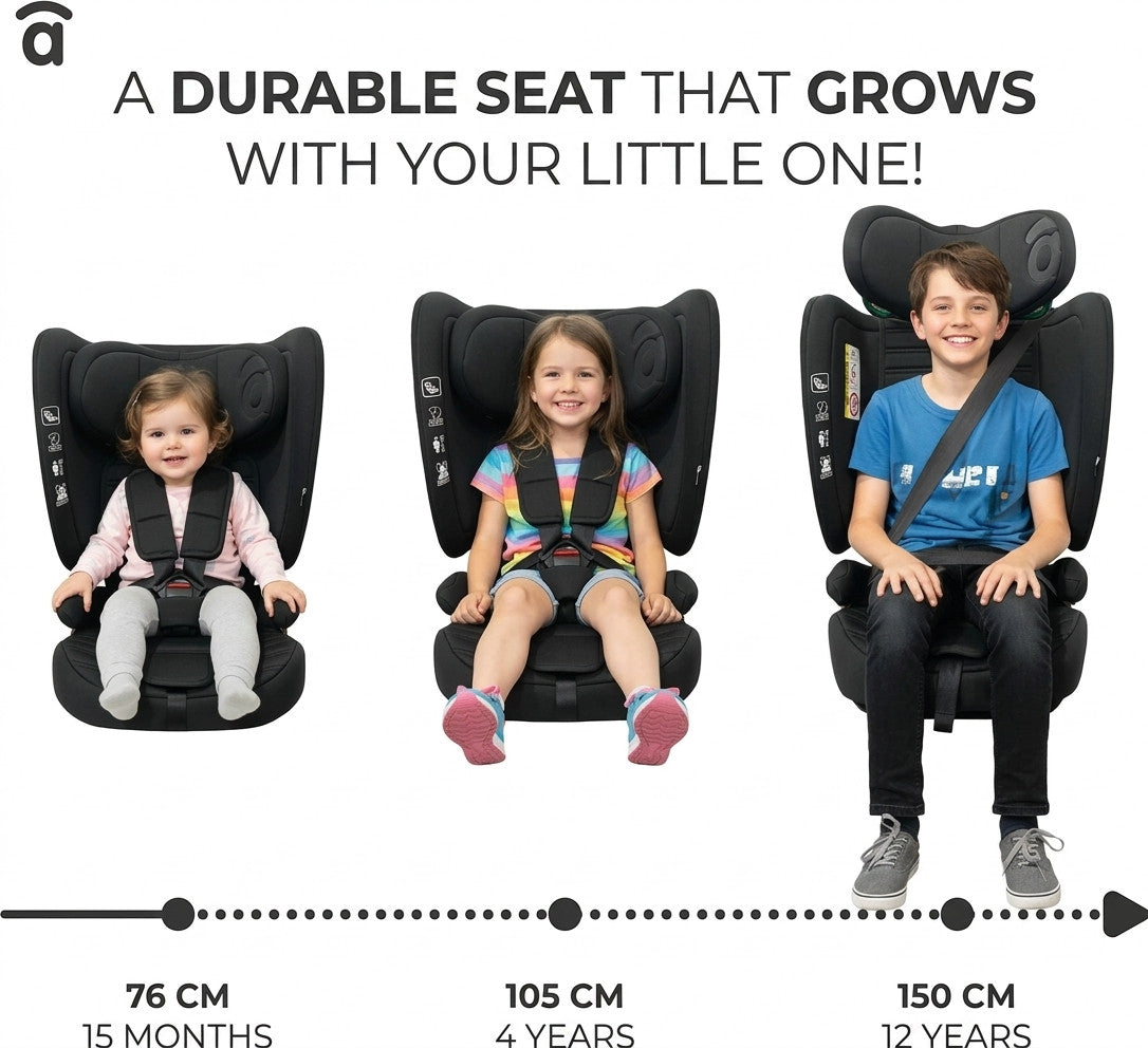 Asalvo Neocare i-Size Convertible Car Seat ECE R129 - Black (0-12 years) Multi-Stage Protection