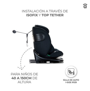 Asalvo Austen 360° Rotating Car Seat 3 Black, i-Size, ISOFIX and Top Tether, Black - 0-12 years