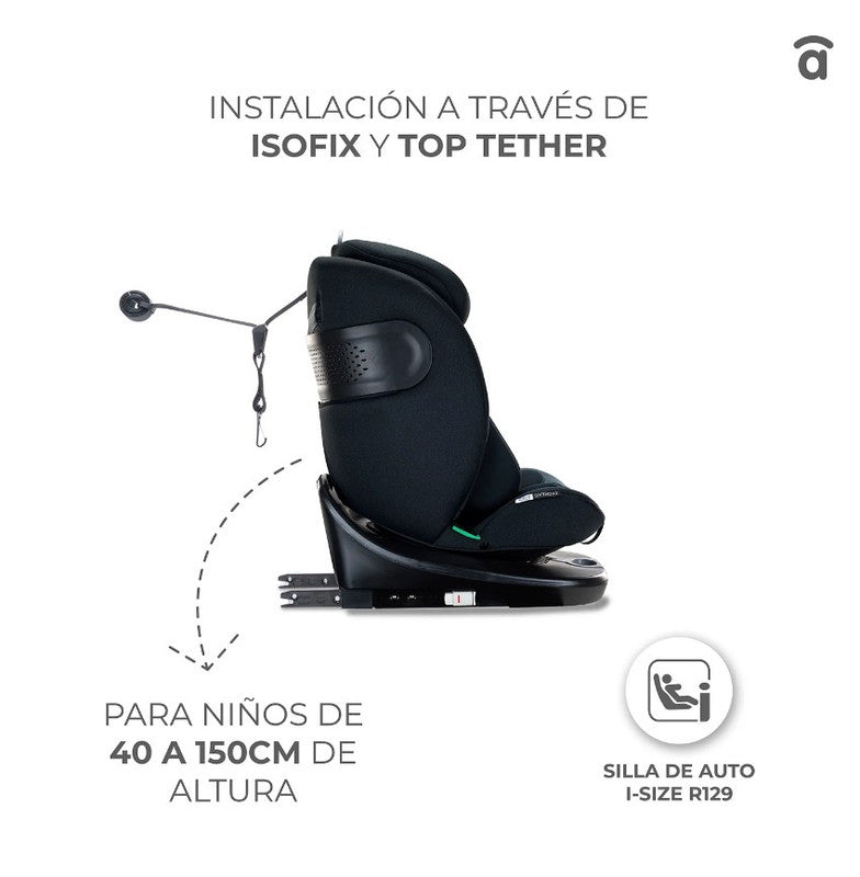 Asalvo Austen 360° Rotating Car Seat 3 Black, i-Size, ISOFIX and Top Tether, Black - 0-12 years