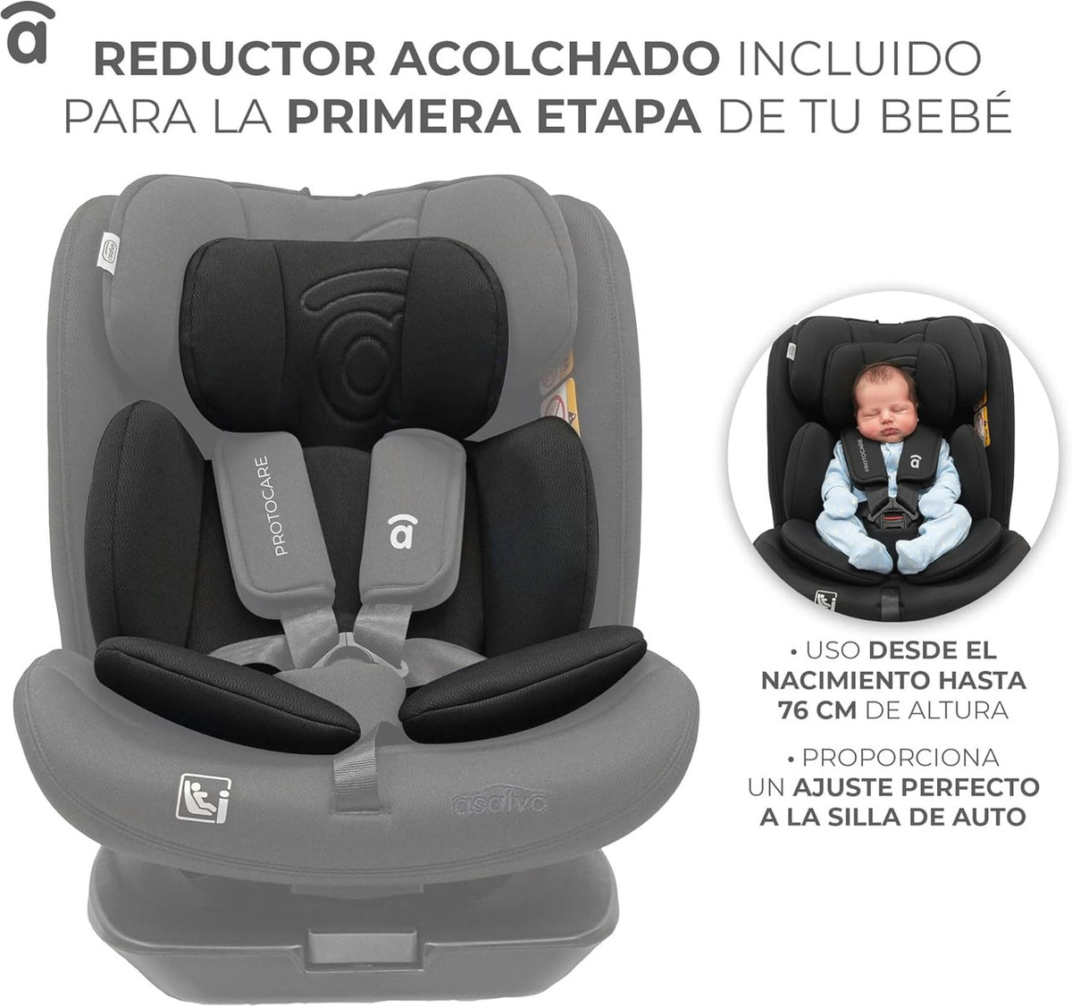 Asalvo Protocare, 360º Rotating Car Seat Grey, Isofix + Top Teether, I-Size & ECE R129 approved - 0-12 years