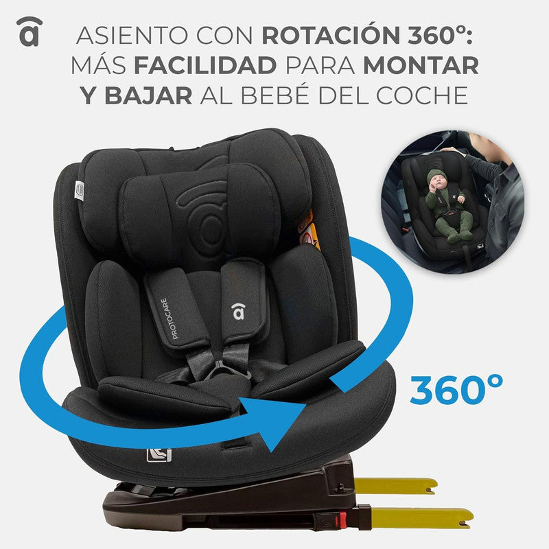 Asalvo Protocare, 360º Rotating Car Seat Grey, Isofix + Top Teether, I-Size & ECE R129 approved - 0-12 years