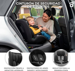 Asalvo Protocare, 360º Rotating Car Seat Grey, Isofix + Top Teether, I-Size & ECE R129 approved - 0-12 years