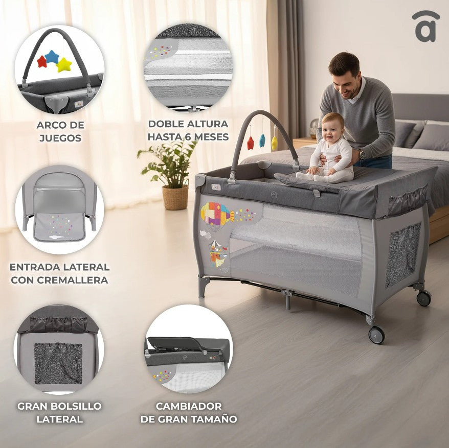 Asalvo Completa Travel Crib Umbrella, 3-in-1, Cradle, Playard & Changing Table - 0-months to 15 kg.