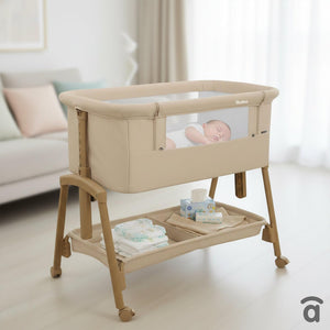 Asalvo Smart 2-in 1 Co-Sleeping Mini Crib & Bed with Mattress - Beige, 0-6 months