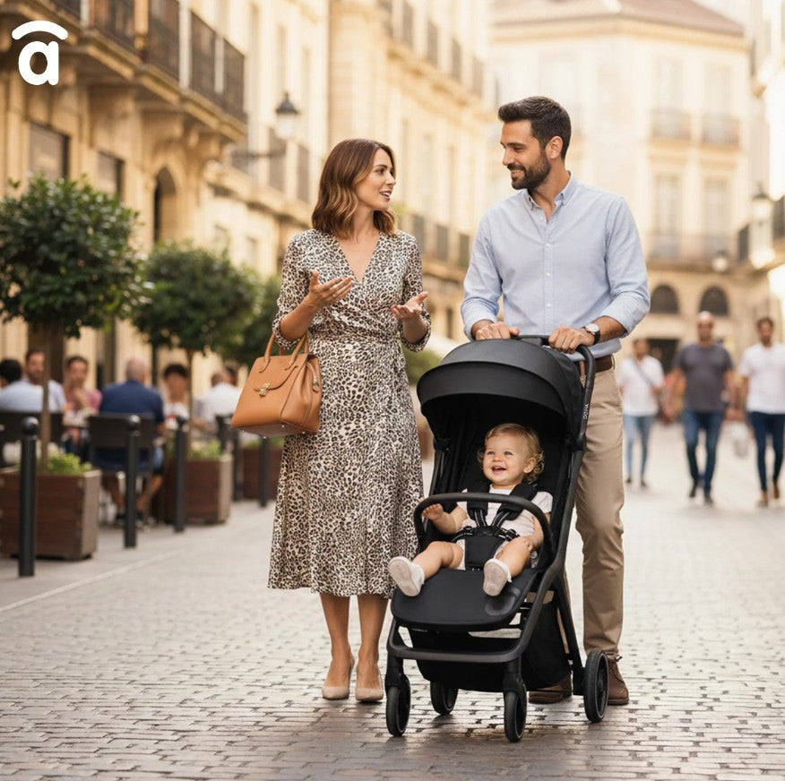 Asalvo Doha Stroller Black, One-click Fold, Lightweight & Compact - 0-4 years