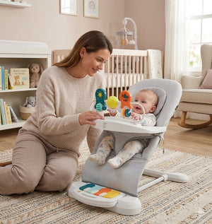 Asalvo Baby Bouncer Hawaii Grey, Ligthweight, Compact Fold with Toys - 0-6 months