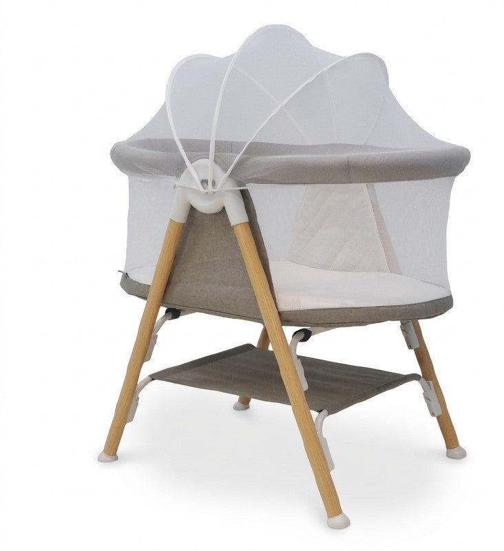 Asalvo Nidus 2 Mini Crib for Newborn, Compact Baby Crib with Storage, 0- 6 Months, Beige
