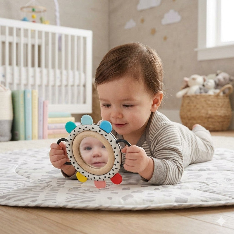 Manhattan Toy Wimmer Grasp & See Wooden Mirror Toy for Infants (0+ Months)