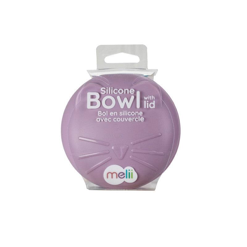 Melii Silicone Bowl with Lid Purple Cat 350 ml