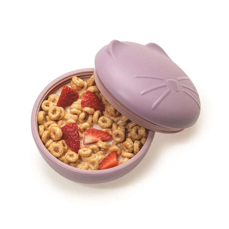 Melii Silicone Bowl With Lid & Utensils - Purple Cat