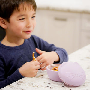 Melii Silicone Bowl With Lid & Utensils - Purple Cat