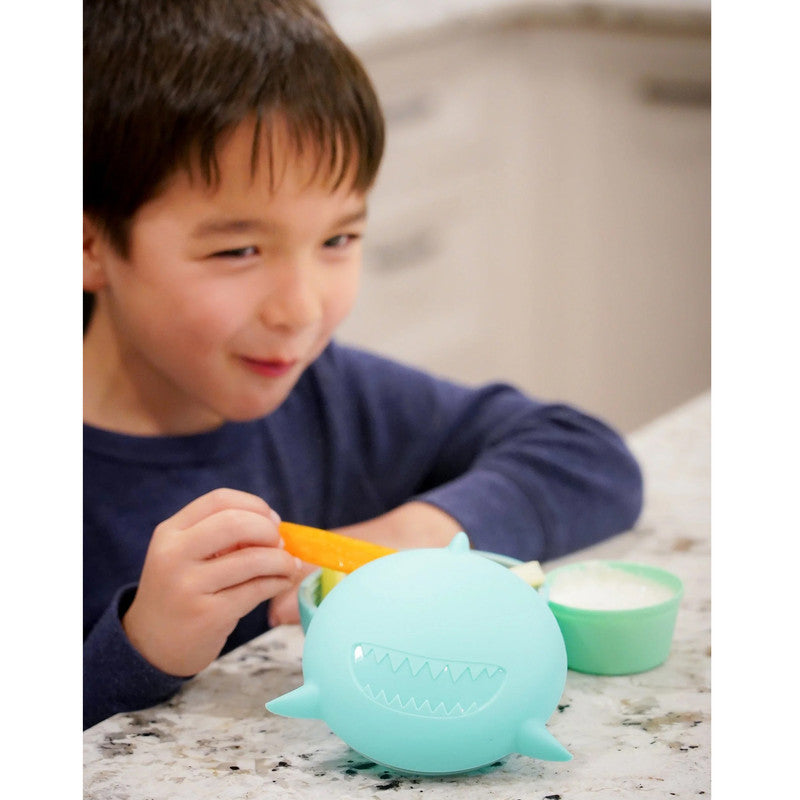 Melii Silicone Bowl With Lid & Utensils - Mint Shark