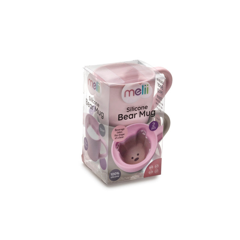 Melii Silicone Bear Mug - 2 Pack (Pink & Grey)