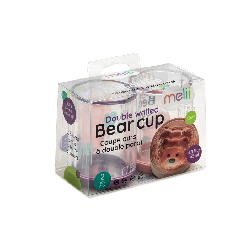 Melii Double Walled Bear Plastic Cup Purple & Pink 145ml 2 pcs