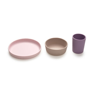 Melii 3 Piece Silicone Meal Set - Plate, Bowl & Cup (Pink, Grey, Purple)