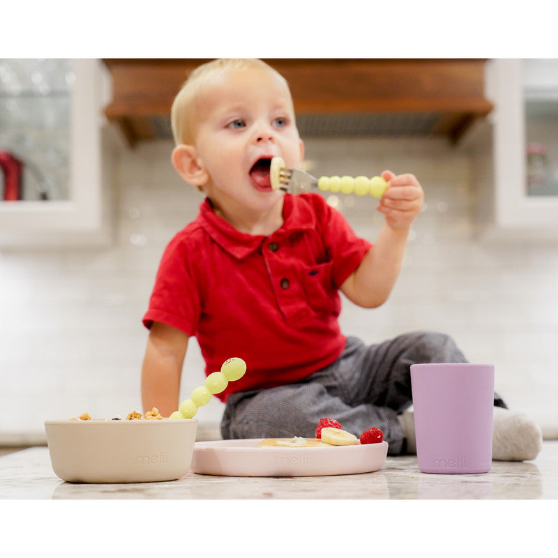 Melii 3 Piece Silicone Meal Set - Plate, Bowl & Cup (Pink, Grey, Purple)